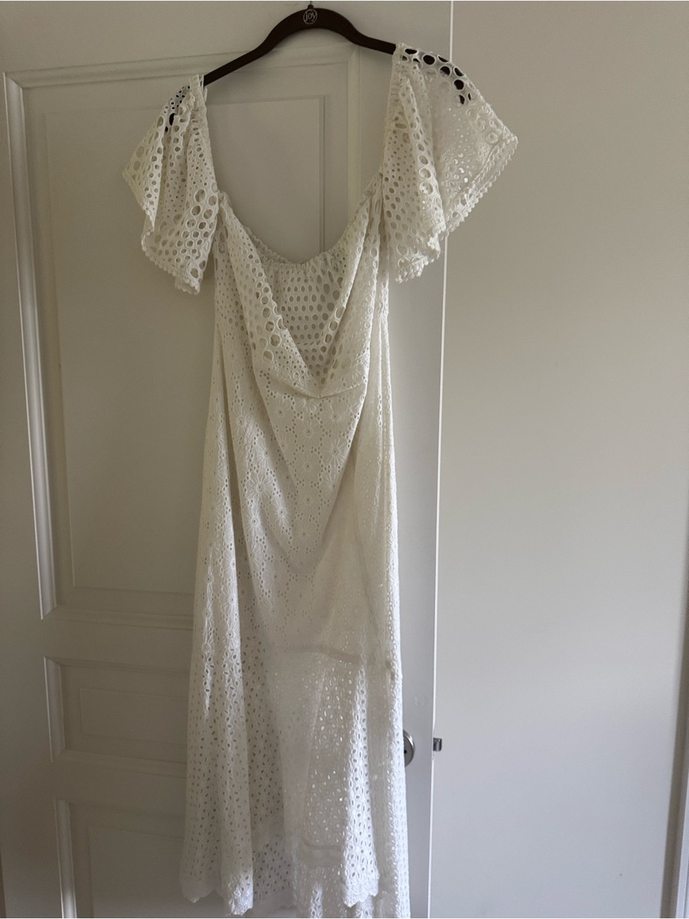 Farm Rio White Eyelet Midi Dress with Flutter Sleeves size S